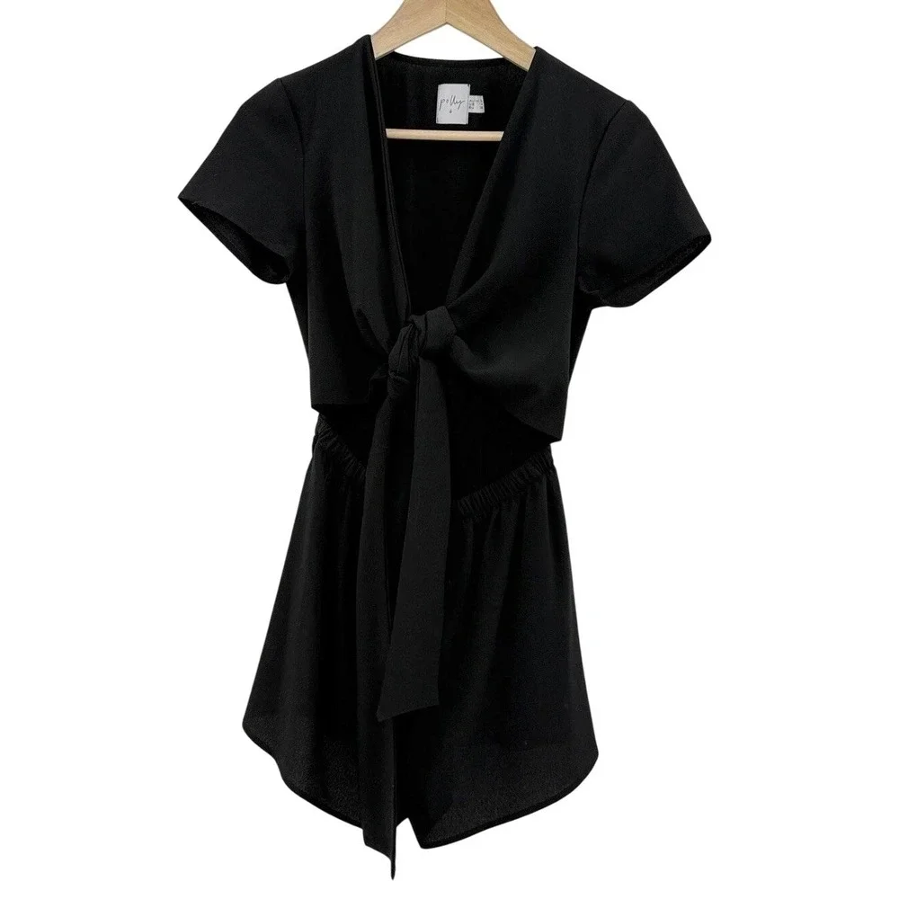 Princess Polly Ragnar‎ Tie Front Romper Black Size 4 Grunge Festival Boho